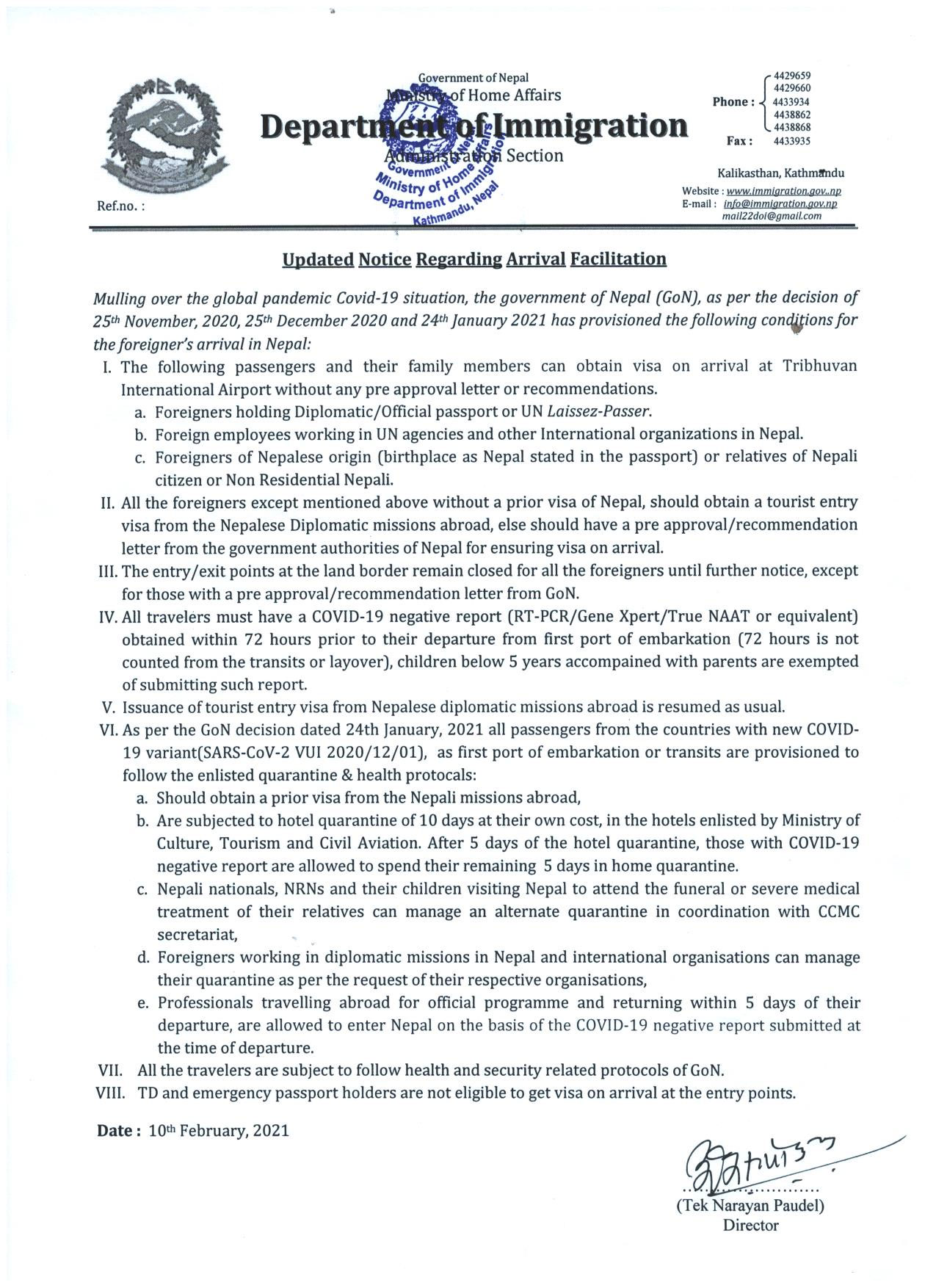  Regulations for Foreign Nationals Arriving in Nepal
