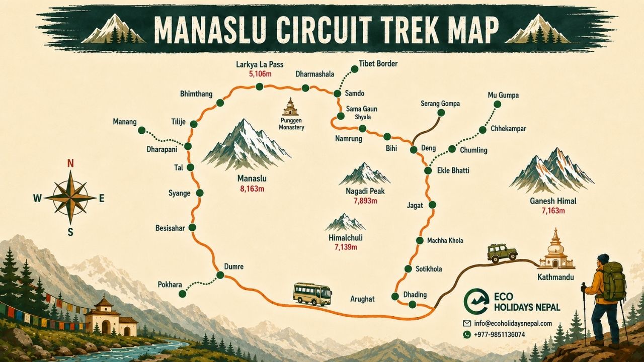 Manaslu Circuit Trekking Map