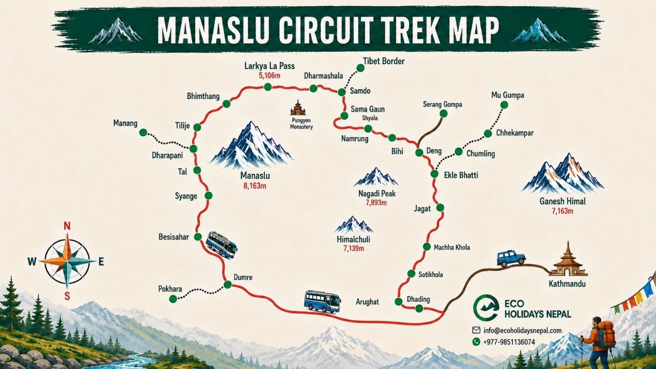 Manaslu Circuit Trek Map