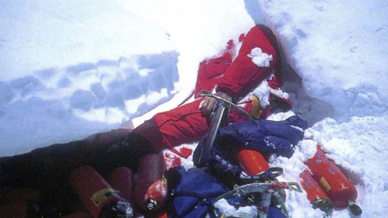 Frozen body of Rob Hall near the South Summit of Mount Everest